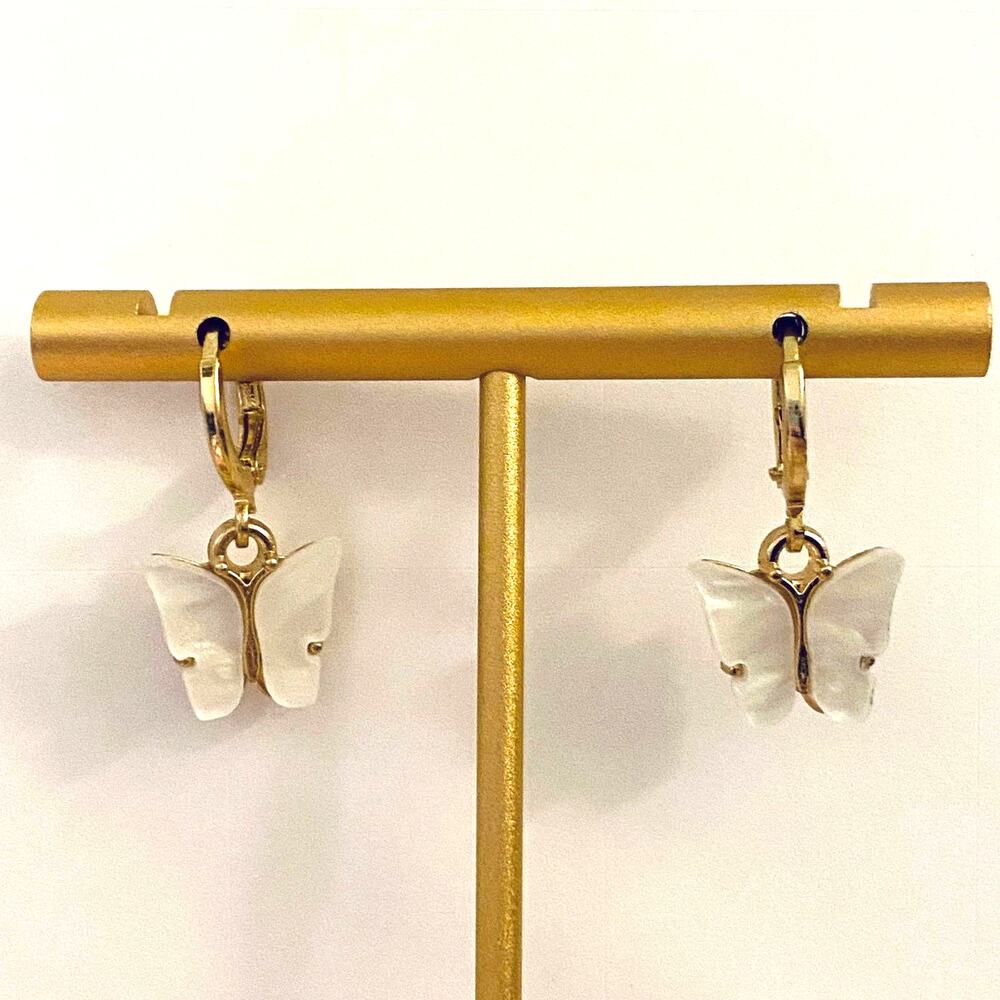 Mother of Pearl Butterfly Huggie Earrings
